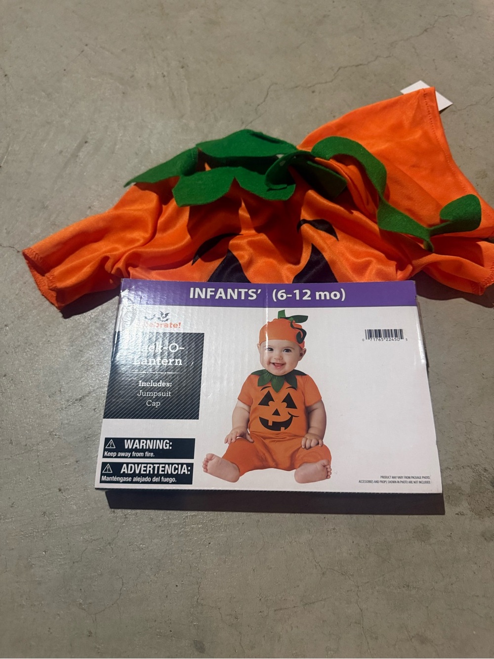 Infants' Orange Pumpkin Halloween Costume - Jumpsuit and Cap (6-12 months)